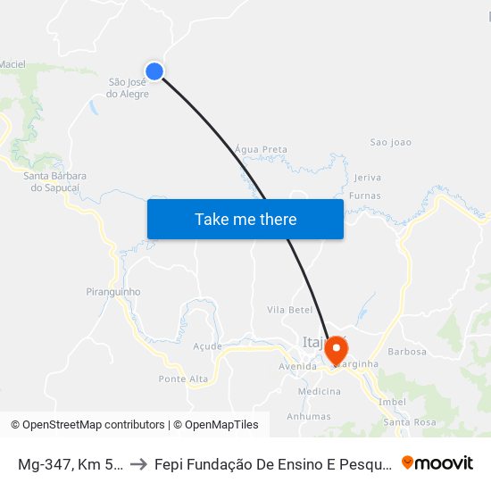 Mg-347, Km 58,8 Sul to Fepi Fundação De Ensino E Pesquisa De Itajubá map