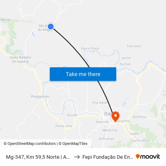 Mg-347, Km 59,5 Norte | Acesso Norte A São José Do Alegre to Fepi Fundação De Ensino E Pesquisa De Itajubá map