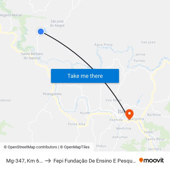 Mg-347, Km 62,5 Sul to Fepi Fundação De Ensino E Pesquisa De Itajubá map