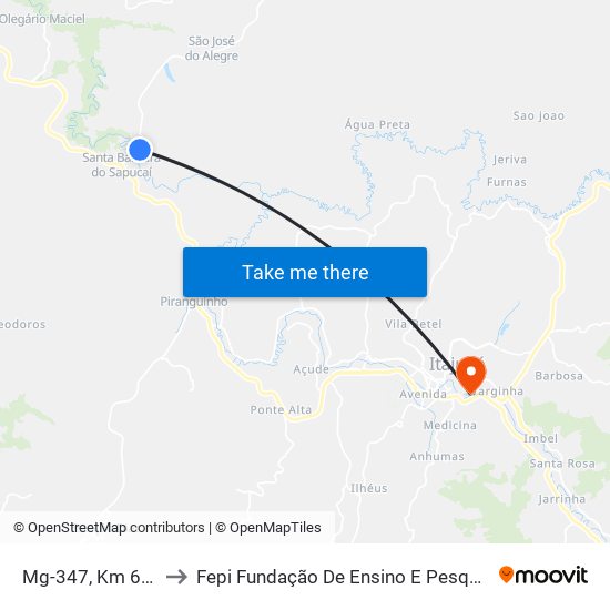 Mg-347, Km 65 Norte to Fepi Fundação De Ensino E Pesquisa De Itajubá map