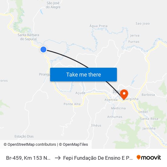 Br-459, Km 153 Norte | Capote to Fepi Fundação De Ensino E Pesquisa De Itajubá map