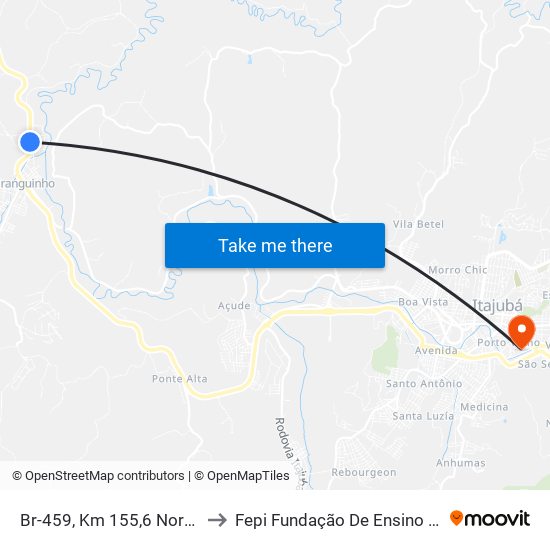 Br-459, Km 155,6 Norte | Bairro Beira-Rio to Fepi Fundação De Ensino E Pesquisa De Itajubá map