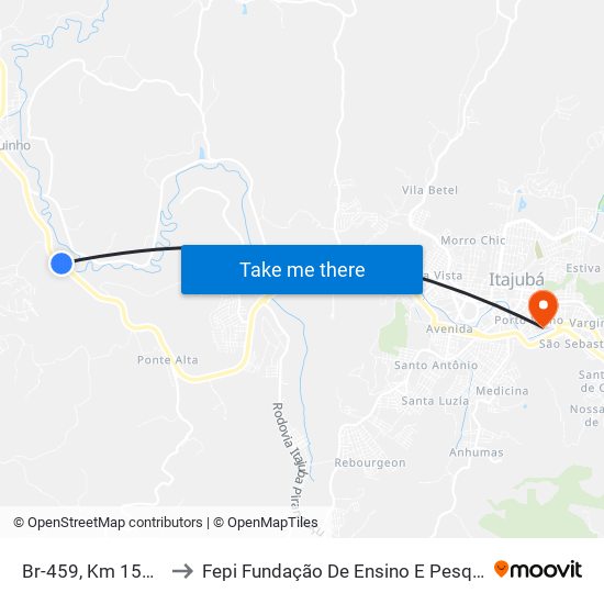 Br-459, Km 158,7 Norte to Fepi Fundação De Ensino E Pesquisa De Itajubá map