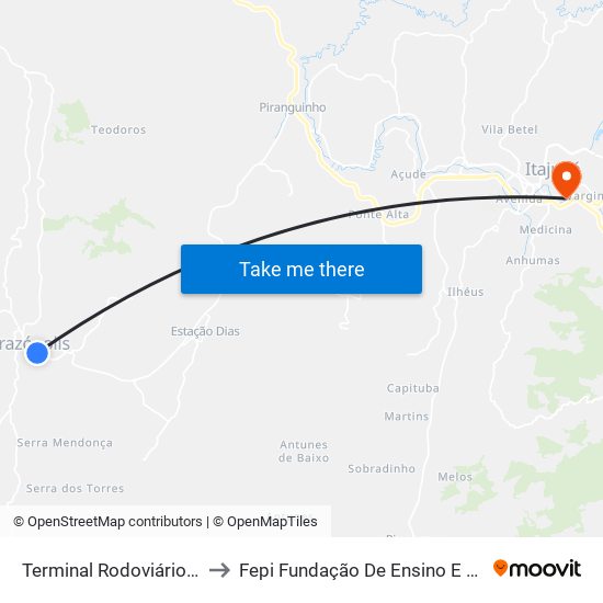 Terminal Rodoviário De Brazópolis to Fepi Fundação De Ensino E Pesquisa De Itajubá map