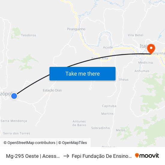 Mg-295 Oeste | Acesso Leste A Brazópolis to Fepi Fundação De Ensino E Pesquisa De Itajubá map