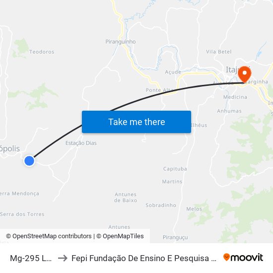 Mg-295 Leste to Fepi Fundação De Ensino E Pesquisa De Itajubá map