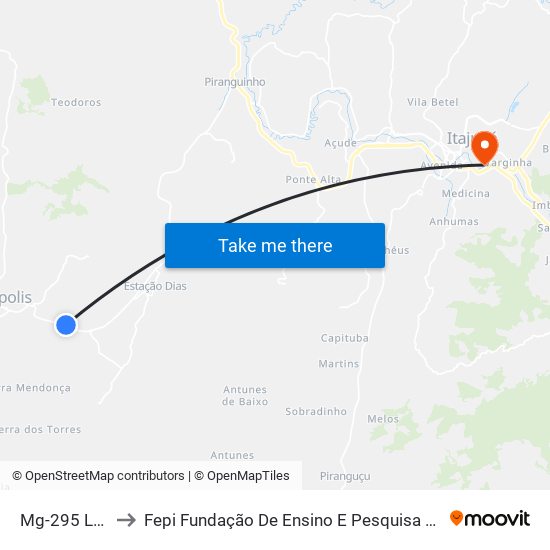 Mg-295 Leste to Fepi Fundação De Ensino E Pesquisa De Itajubá map