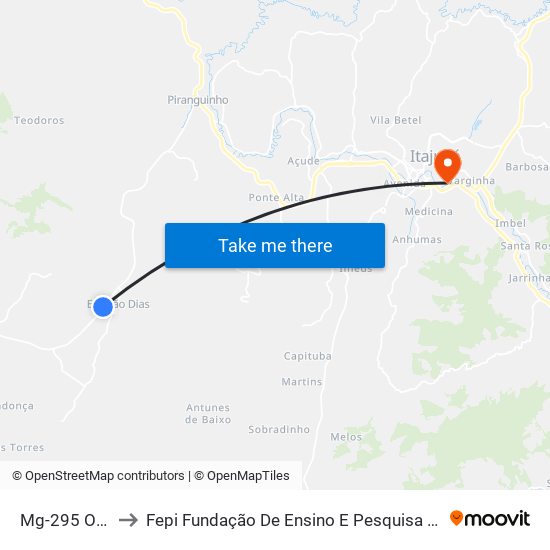 Mg-295 Oeste to Fepi Fundação De Ensino E Pesquisa De Itajubá map