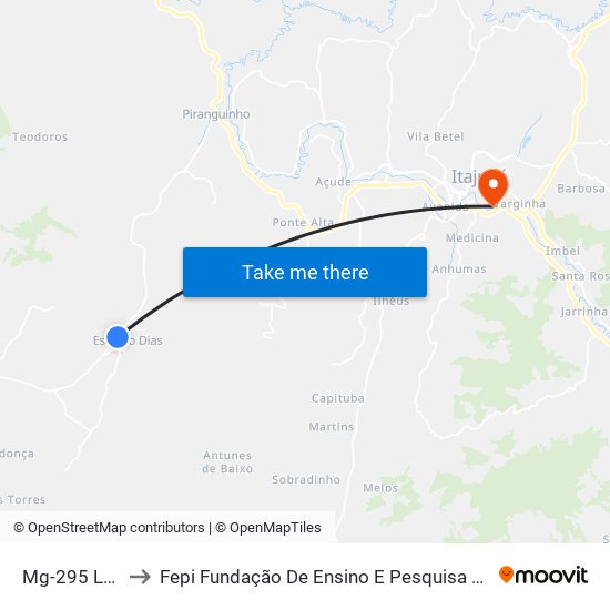 Mg-295 Leste to Fepi Fundação De Ensino E Pesquisa De Itajubá map