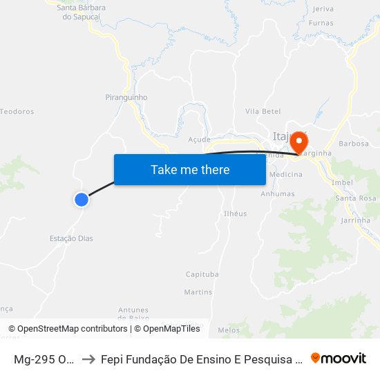 Mg-295 Oeste to Fepi Fundação De Ensino E Pesquisa De Itajubá map