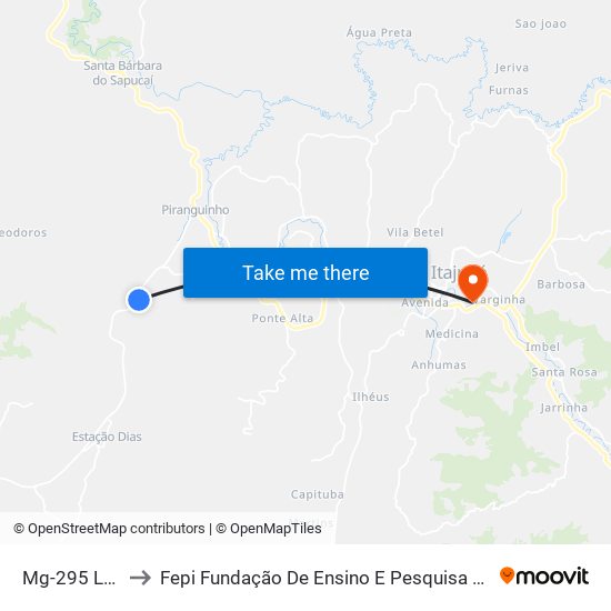 Mg-295 Leste to Fepi Fundação De Ensino E Pesquisa De Itajubá map