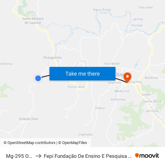 Mg-295 Oeste to Fepi Fundação De Ensino E Pesquisa De Itajubá map