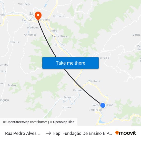 Rua Pedro Alves Moreira, 1241 to Fepi Fundação De Ensino E Pesquisa De Itajubá map