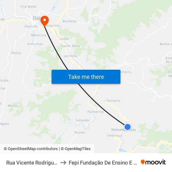 Rua Vicente Rodrigues Soares, 695 to Fepi Fundação De Ensino E Pesquisa De Itajubá map