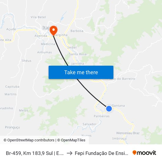 Br-459, Km 183,9 Sul | E.M. Emídia Alves Da Costa to Fepi Fundação De Ensino E Pesquisa De Itajubá map