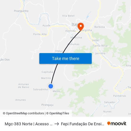 Mgc-383 Norte | Acesso Ao Bairro Pedra Vermelha to Fepi Fundação De Ensino E Pesquisa De Itajubá map