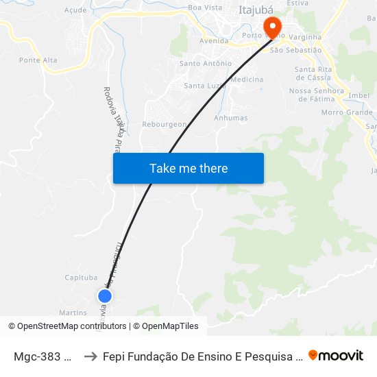 Mgc-383 Norte to Fepi Fundação De Ensino E Pesquisa De Itajubá map