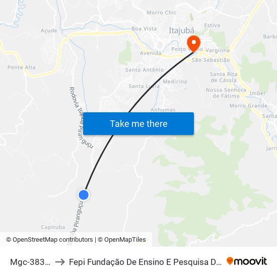 Mgc-383 Sul to Fepi Fundação De Ensino E Pesquisa De Itajubá map