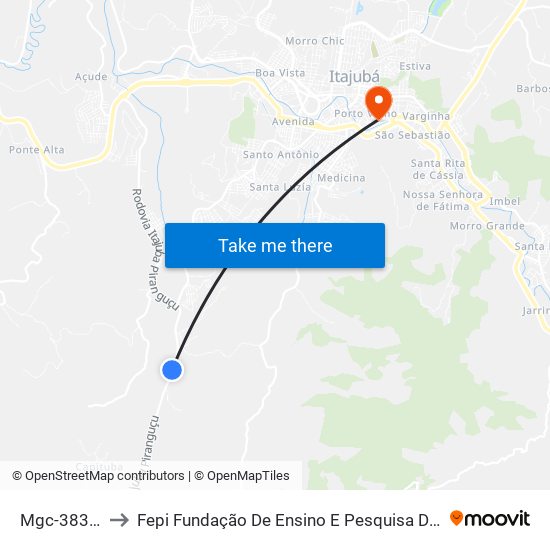 Mgc-383 Sul to Fepi Fundação De Ensino E Pesquisa De Itajubá map