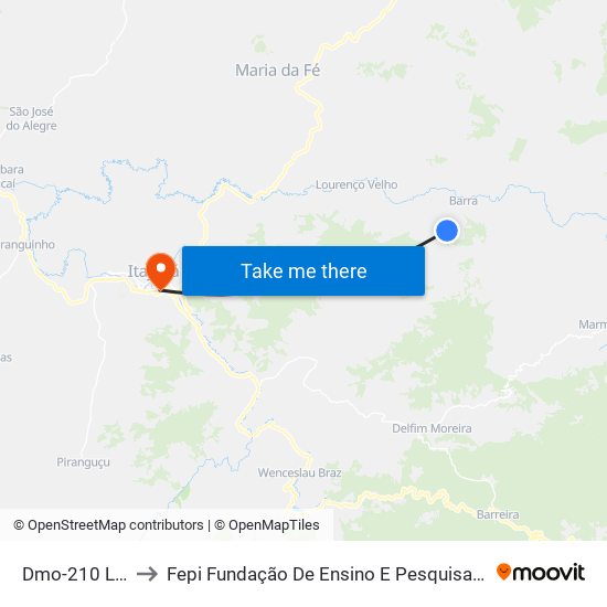 Dmo-210 Leste to Fepi Fundação De Ensino E Pesquisa De Itajubá map