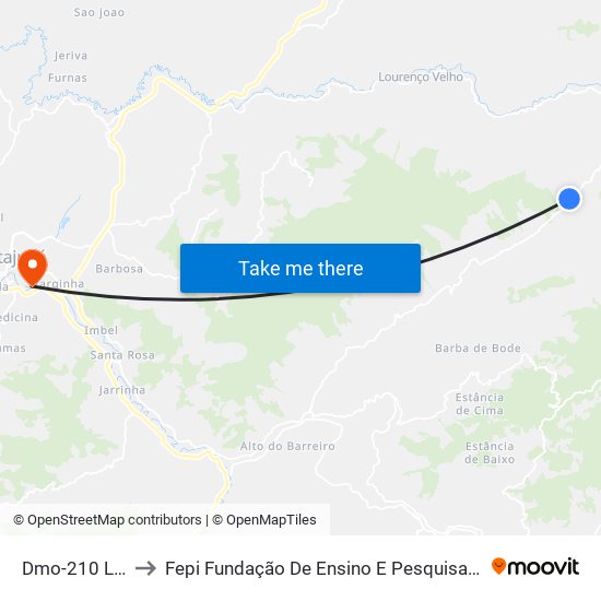 Dmo-210 Leste to Fepi Fundação De Ensino E Pesquisa De Itajubá map