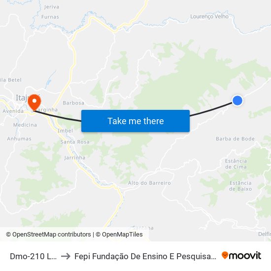 Dmo-210 Leste to Fepi Fundação De Ensino E Pesquisa De Itajubá map