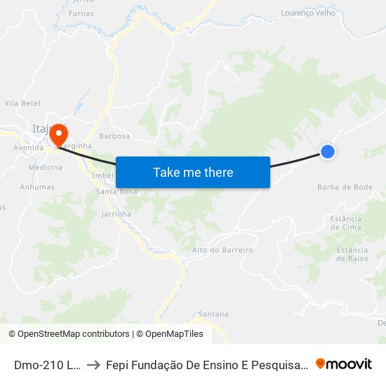 Dmo-210 Leste to Fepi Fundação De Ensino E Pesquisa De Itajubá map