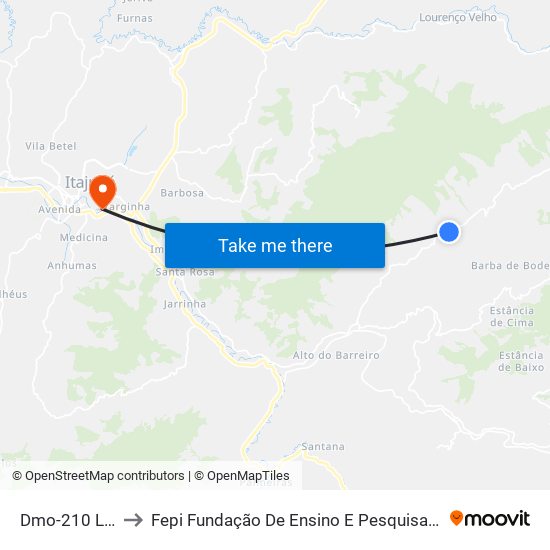 Dmo-210 Leste to Fepi Fundação De Ensino E Pesquisa De Itajubá map