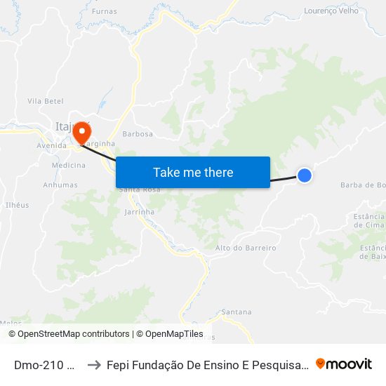 Dmo-210 Oeste to Fepi Fundação De Ensino E Pesquisa De Itajubá map