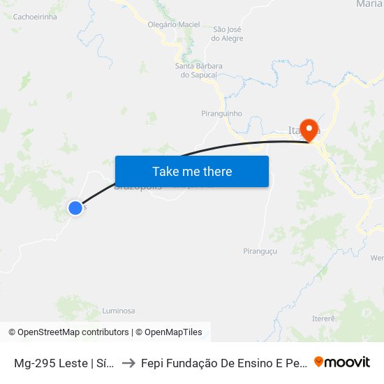 Mg-295 Leste | Sítio São Luiz to Fepi Fundação De Ensino E Pesquisa De Itajubá map