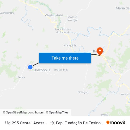 Mg-295 Oeste | Acesso Ao Bairro Bengala to Fepi Fundação De Ensino E Pesquisa De Itajubá map