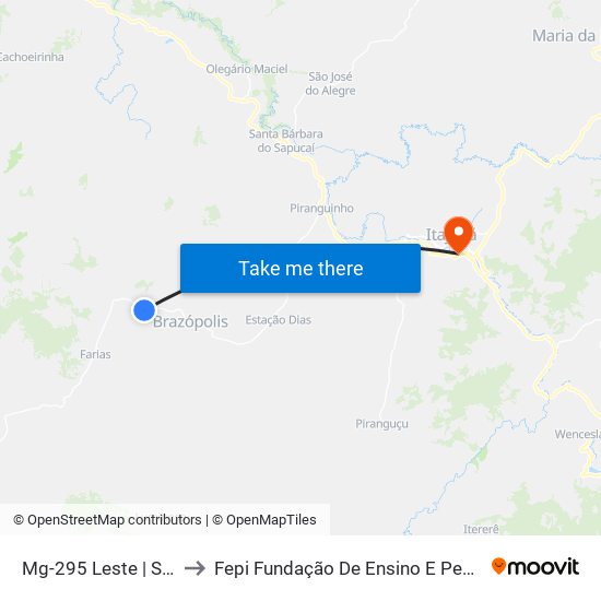 Mg-295 Leste | Sítio Colibri to Fepi Fundação De Ensino E Pesquisa De Itajubá map