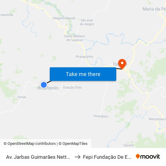 Av. Jarbas Guimarães Netto, 2800 | São Gabriel Fazenda Hotel to Fepi Fundação De Ensino E Pesquisa De Itajubá map