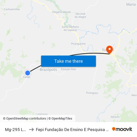 Mg-295 Leste to Fepi Fundação De Ensino E Pesquisa De Itajubá map