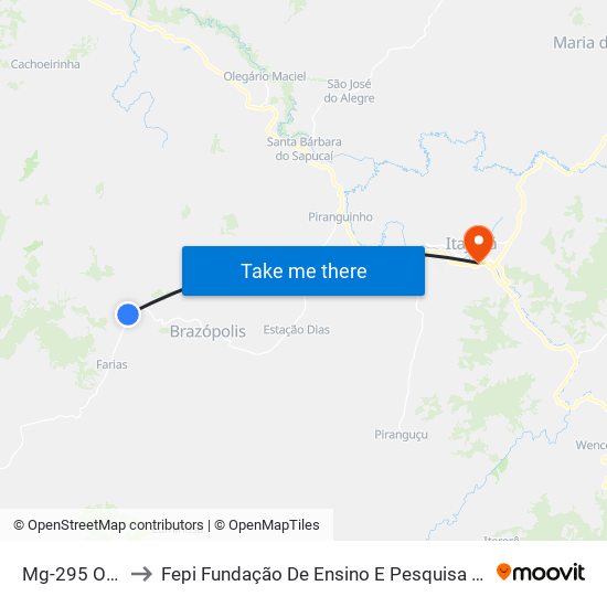 Mg-295 Oeste to Fepi Fundação De Ensino E Pesquisa De Itajubá map