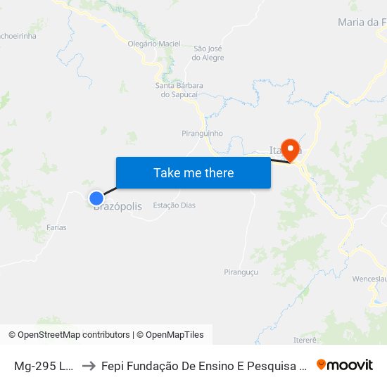 Mg-295 Leste to Fepi Fundação De Ensino E Pesquisa De Itajubá map