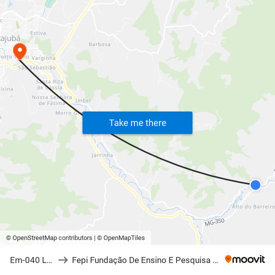 Em-040 Leste to Fepi Fundação De Ensino E Pesquisa De Itajubá map
