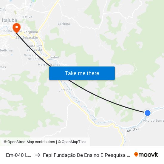 Em-040 Leste to Fepi Fundação De Ensino E Pesquisa De Itajubá map