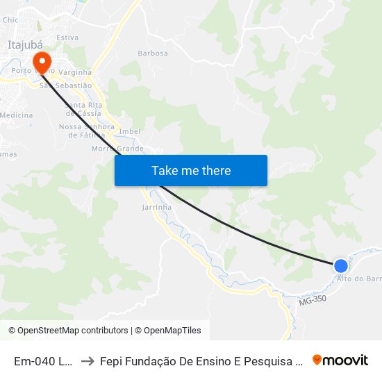 Em-040 Leste to Fepi Fundação De Ensino E Pesquisa De Itajubá map