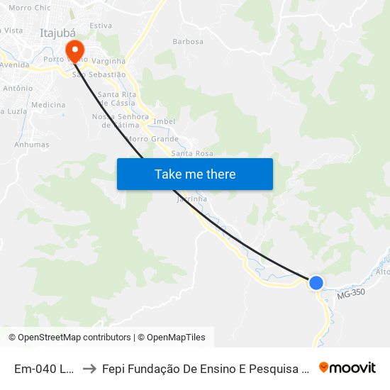 Em-040 Leste to Fepi Fundação De Ensino E Pesquisa De Itajubá map