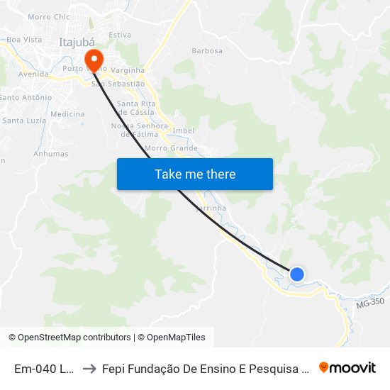 Em-040 Leste to Fepi Fundação De Ensino E Pesquisa De Itajubá map