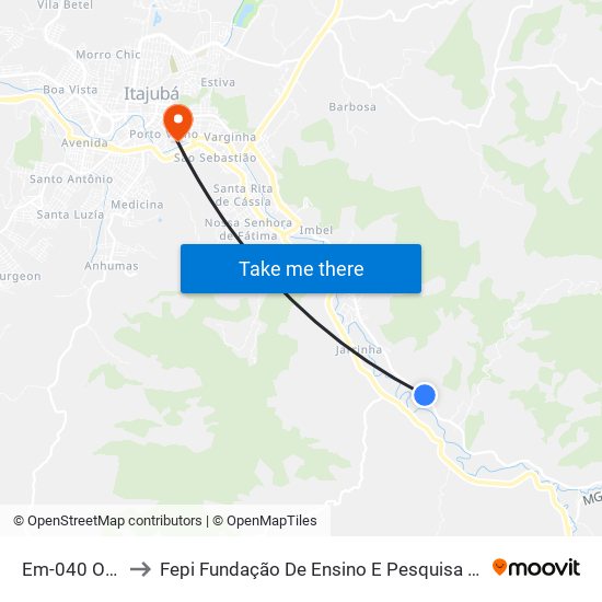 Em-040 Oeste to Fepi Fundação De Ensino E Pesquisa De Itajubá map