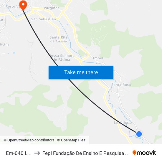 Em-040 Leste to Fepi Fundação De Ensino E Pesquisa De Itajubá map