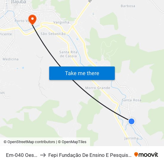 Em-040 Oeste, 40 to Fepi Fundação De Ensino E Pesquisa De Itajubá map