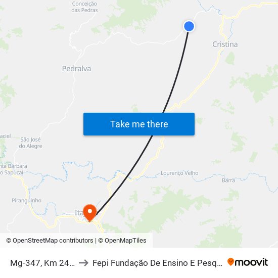 Mg-347, Km 24,2 Norte to Fepi Fundação De Ensino E Pesquisa De Itajubá map