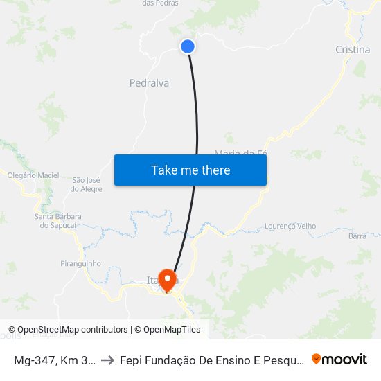 Mg-347, Km 39,5 Sul to Fepi Fundação De Ensino E Pesquisa De Itajubá map