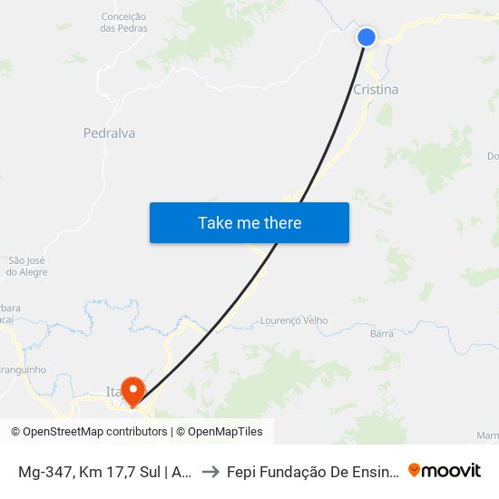 Mg-347, Km 17,7 Sul | Acesso Ao Bairro Colônia to Fepi Fundação De Ensino E Pesquisa De Itajubá map