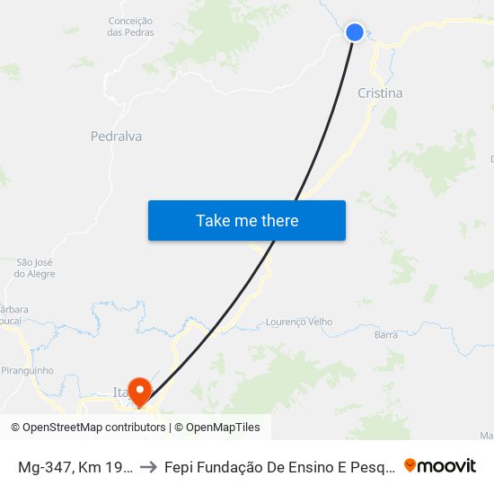 Mg-347, Km 19,8 Norte to Fepi Fundação De Ensino E Pesquisa De Itajubá map