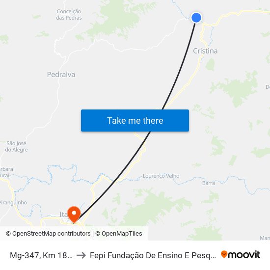 Mg-347, Km 18,8 Norte to Fepi Fundação De Ensino E Pesquisa De Itajubá map