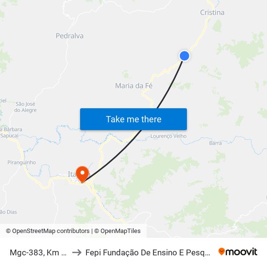 Mgc-383, Km 354 Sul to Fepi Fundação De Ensino E Pesquisa De Itajubá map